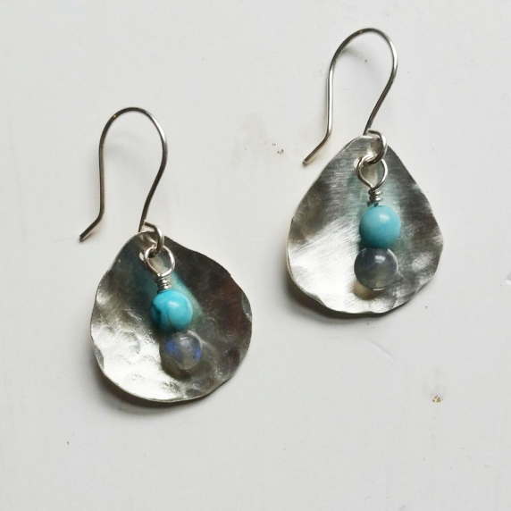 sterling teardrop, turquoise, labradorite