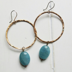 bronze hoops, aquamarine